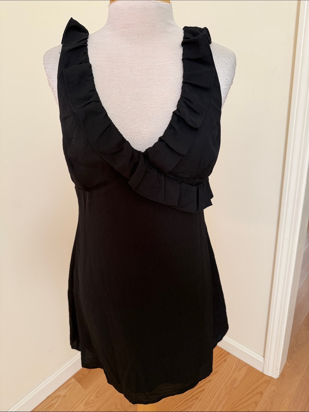 New! White fox boutique black XL doubt it ruffled mini dress.